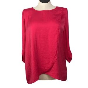 Chico’s Boat Neck Tunic Women’s Size 2 Color Coral 3/4 Roll Tab Sleeve’s Hi-Low